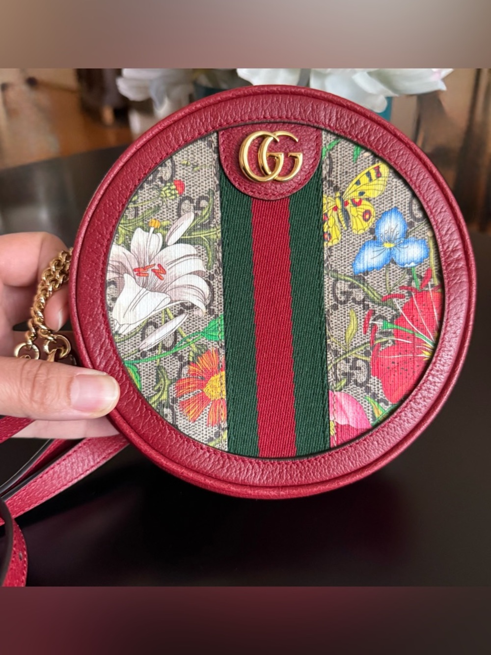 Gucci GG Supreme Flora Mini Ophidia Round Backpack Red